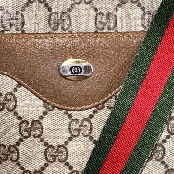 GUCCI Vintage GG Supreme Canvas Tote Web Stripe Shoulder Bag Italy Authentic - Picture 3 of 15